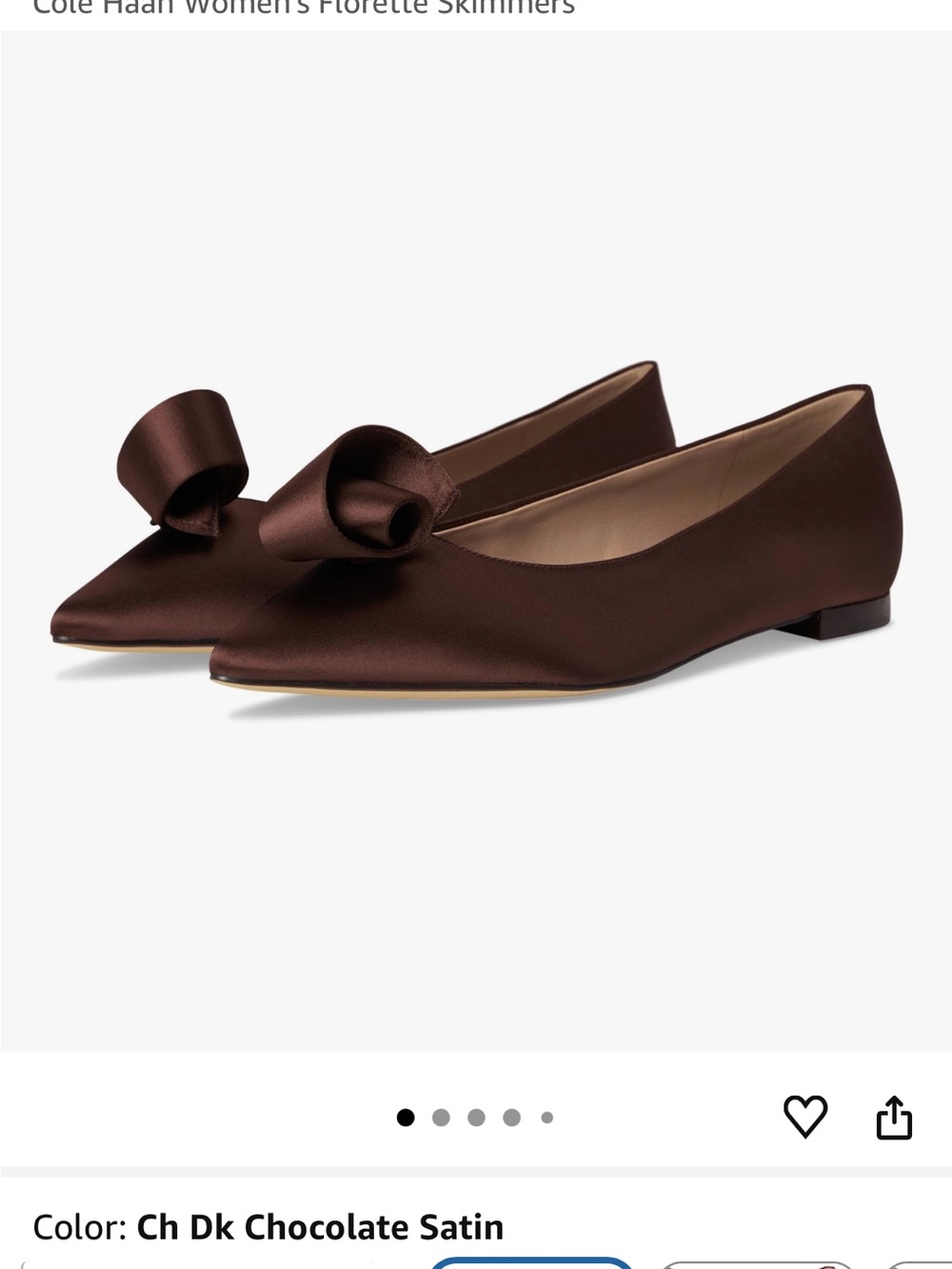 Cole Haan Women’s Chocolate Satin Pointed Bow Flats